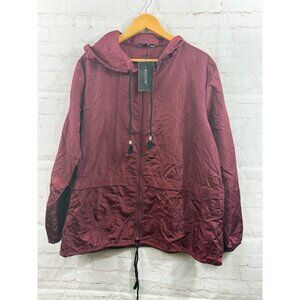 Avoogue Raincoat Women Size Large Maroon Lightweight Waterproof Hooded Zip Up